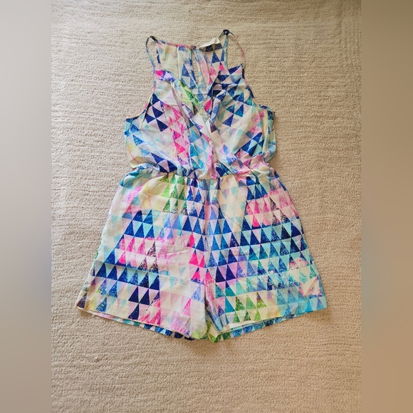 Amanda Uprichard for REVOLVE Geometric Pattern 100% Silk Romper - Size Large - Picture 9 of 16